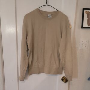 Zara | Women's Beige Crewneck Sweater